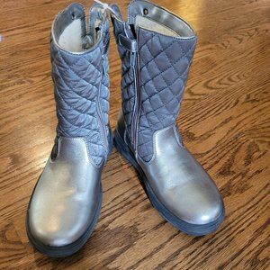 Naturino Quilted Rain Boots Girls Size 33EU Pewter/Silver color